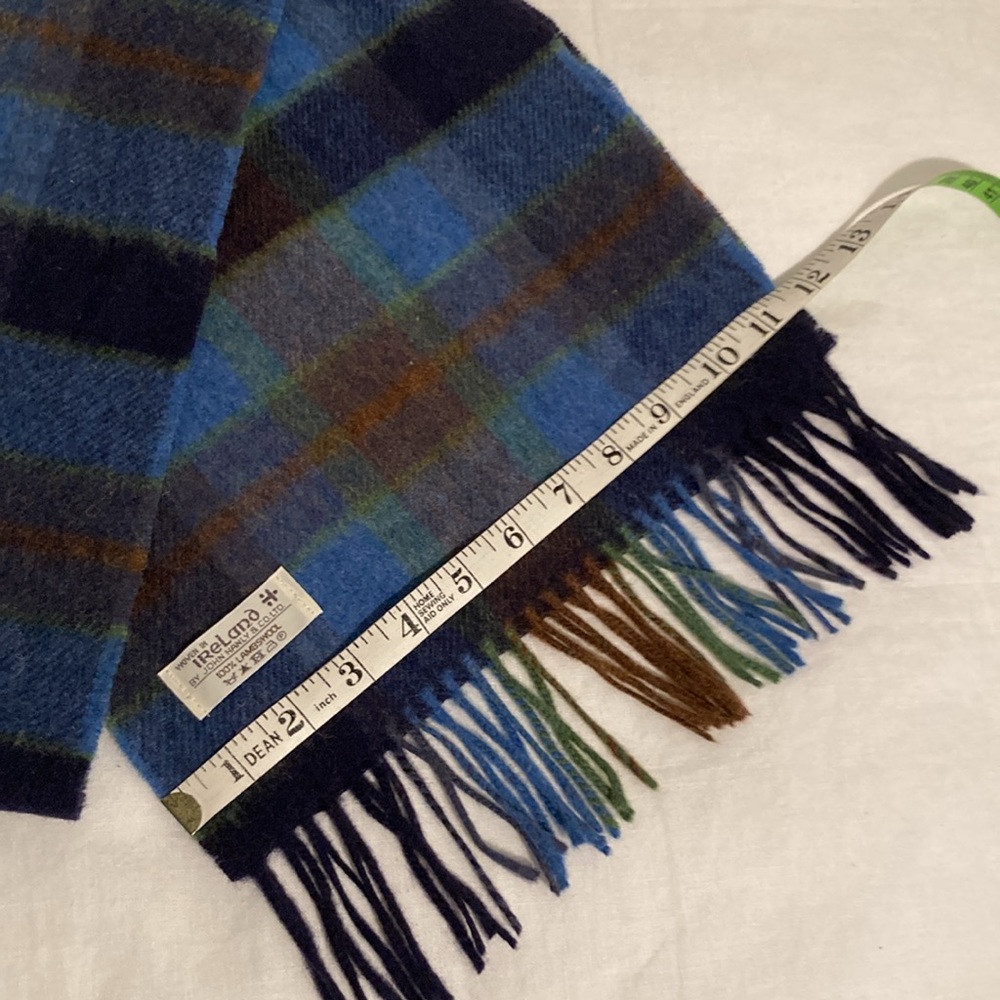 John Hanly lambwool plaid blues scarf Ireland - Picture 11 of 12